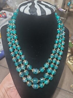 Vintage Emerald Green Multi-Strand Beaded Necklace W. Germany